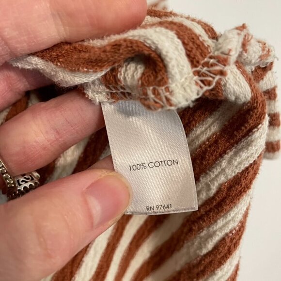 J. JILL Striped Square Neck Top Brown Cream ish 3/4 Sleeve 100% Cotton PETITE M - Picture 11 of 14